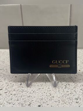 Gucci Black Leather Card Holder with Gold Logo Accent